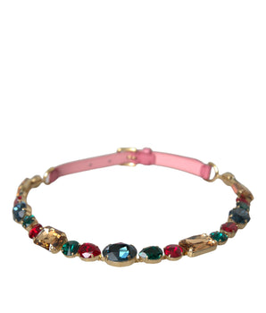 Dolce & Gabbana Pink Leather Crystal Chain Embellished Belt