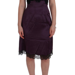 Dolce &amp; Gabbana Elegante vestido recto de encaje de seda morado