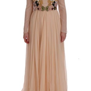 Dolce & Gabbana Elegant Floral Embroidered Silk Maxi Dress