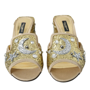 Dolce &amp; Gabbana Gold Sequin Leather Heels Sandals Shoes