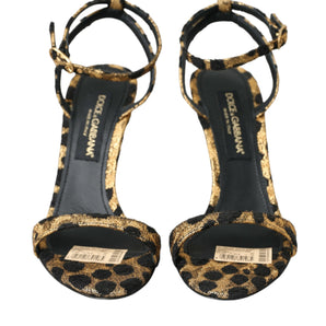 Dolce & Gabbana Gold Leopard Crystals Heels Sandals Shoes