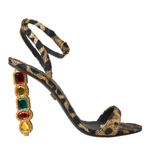 Dolce &amp; Gabbana Gold Leopard Crystals Heels Sandals Shoes