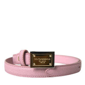 Dolce &amp; Gabbana Pink Leather Gold Square Metal Buckle Belt