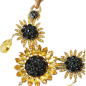 Dolce &amp; Gabbana Gold Tone Brass Sunflower Crystal Embellished Necklace