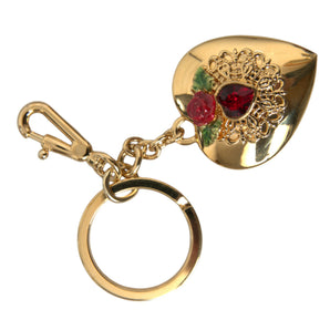 Dolce &amp; Gabbana Metallic Gold Brass Heart Floral Pendant Keychain Keyring