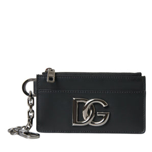 Dolce &amp; Gabbana Black Calfskin Leather DG Logo Card Holder Wallet Men