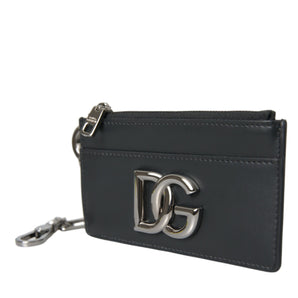 Dolce &amp; Gabbana Black Calfskin Leather DG Logo Card Holder Wallet Men