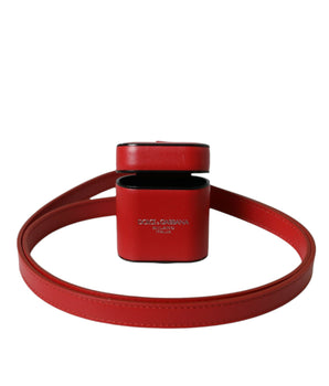 Dolce &amp; Gabbana Red Calfskin Leather Logo Print Strap Men Airpods Case