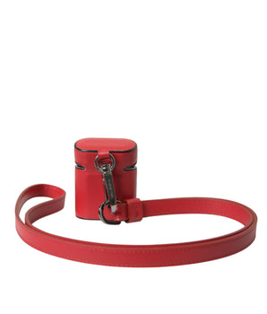 Dolce &amp; Gabbana Red Calfskin Leather Logo Print Strap Men Airpods Case