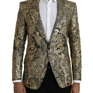 Dolce &amp; Gabbana Gold SICILY Jacquard Single Breasted Coat Blazer