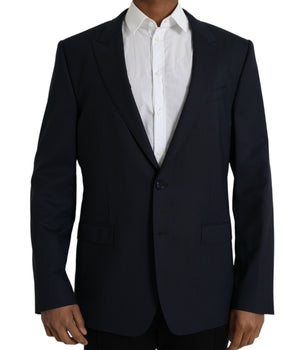 Dolce & Gabbana Dark Blue Wool Single Breasted Coat Blazer
