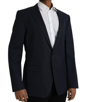 Dolce & Gabbana Dark Blue Wool Single Breasted Coat Blazer