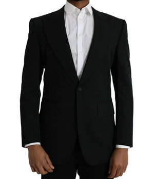 Dolce & Gabbana Black Wool Peak Single Breasted Coat Blazer