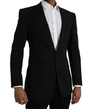 Dolce & Gabbana Black Wool Peak Single Breasted Coat Blazer