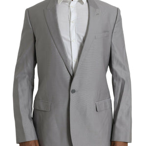 Dolce &amp; Gabbana Gray Wool Peak Single Breasted Coat Blazer