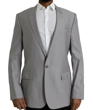 Dolce & Gabbana Gray Wool Peak Single Breasted Coat Blazer