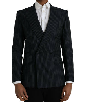 Dolce & Gabbana Black Stripe SICILIA Double Breasted Coat Blazer