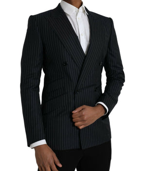 Dolce & Gabbana Black Stripe SICILIA Double Breasted Coat Blazer