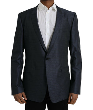 Dolce & Gabbana Blue Wool GOLD Single Breasted Coat Blazer