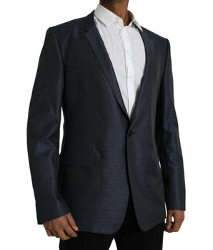 Dolce & Gabbana Blue Wool GOLD Single Breasted Coat Blazer