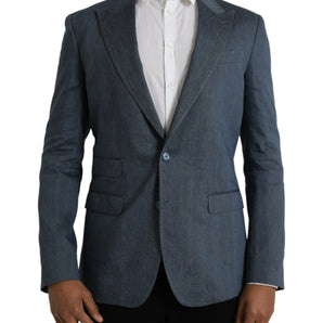 Dolce &amp; Gabbana Blue Linen NAPOLI Single Breasted Coat Blazer