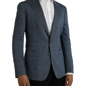 Dolce &amp; Gabbana Blue Linen NAPOLI Single Breasted Coat Blazer