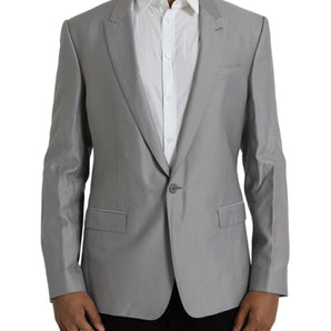 Dolce &amp; Gabbana Gray Wool Peak Single Breasted Coat Blazer