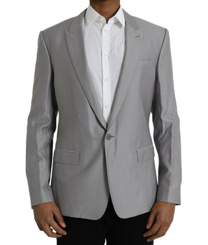 Dolce & Gabbana Gray Wool Peak Single Breasted Coat Blazer