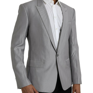 Dolce &amp; Gabbana Blazer tipo abrigo de lana gris con botonadura sencilla