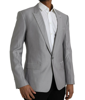 Dolce & Gabbana Gray Wool Peak Single Breasted Coat Blazer