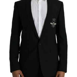 Dolce &amp; Gabbana Black Crown Bee MARTINI Single Breasted Coat Blazer