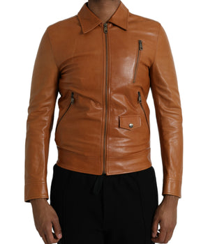 Dolce & Gabbana Brown Lamb Leather Full Zip Blouson Jacket