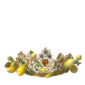 Dolce & Gabbana Gold Tone Brass Crystal Sicily Lemon Head Crown Tiara