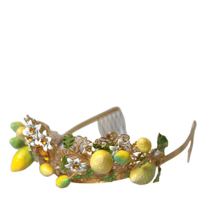 Dolce & Gabbana Gold Tone Brass Crystal Sicily Lemon Head Crown Tiara