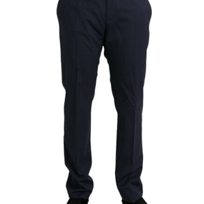 Dolce &amp; Gabbana Blue Wool Slim Fit Dress Formal Pants