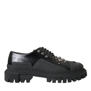 Dolce &amp; Gabbana Black Leather Studded Trekking Sneakers Shoes