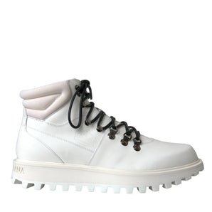 Dolce &amp; Gabbana White Vulcano Trekking Men Ankle Boots Shoes