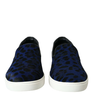 Dolce & Gabbana Blue Calfskin Hair Leopard Sneakers Shoes
