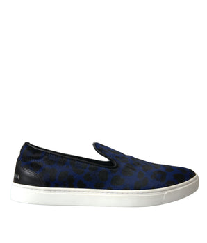 Dolce & Gabbana Blue Calfskin Hair Leopard Sneakers Shoes