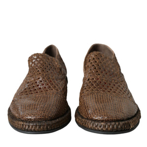 Dolce &amp; Gabbana Brown Woven Leather Loafers Casual Shoes