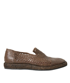 Dolce & Gabbana Brown Woven Leather Loafers Casual Shoes
