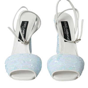 Dolce &amp; Gabbana Light Blue Sequin Ankle Strap Sandals Shoes