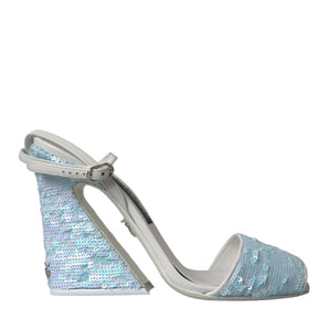 Dolce & Gabbana Light Blue Sequin Ankle Strap Sandals Shoes