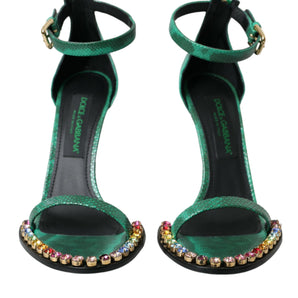 Dolce & Gabbana Green Exotic Leather Crystal Sandals Shoes