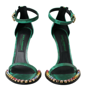 Dolce & Gabbana Green Exotic Leather Crystal Sandals Shoes
