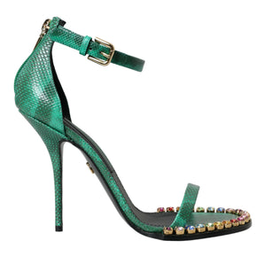 Dolce &amp; Gabbana Green Exotic Leather Crystal Sandals Shoes