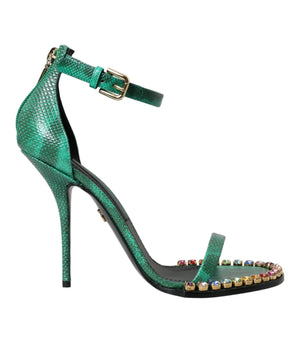 Dolce & Gabbana Green Exotic Leather Crystal Sandals Shoes
