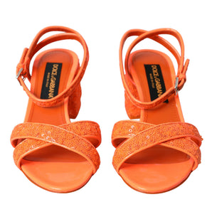 Dolce &amp; Gabbana Orange Sequin Ankle Strap Sandals Shoes