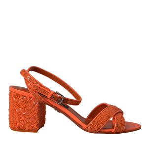 Dolce & Gabbana Orange Sequin Ankle Strap Sandals Shoes