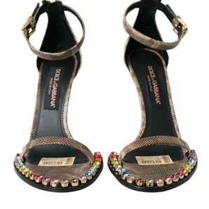 Dolce &amp; Gabbana Brown Exotic Leather Crystal Sandals Shoes